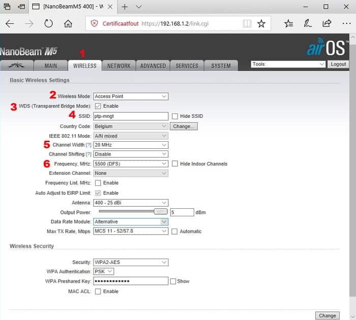 ubnt-point-to-point5a wifi verbinding